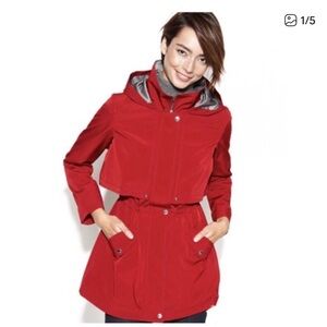 Nautica Women's S Red Water Resistant Rain Jacket Hooded Full Zip Parka Preppy